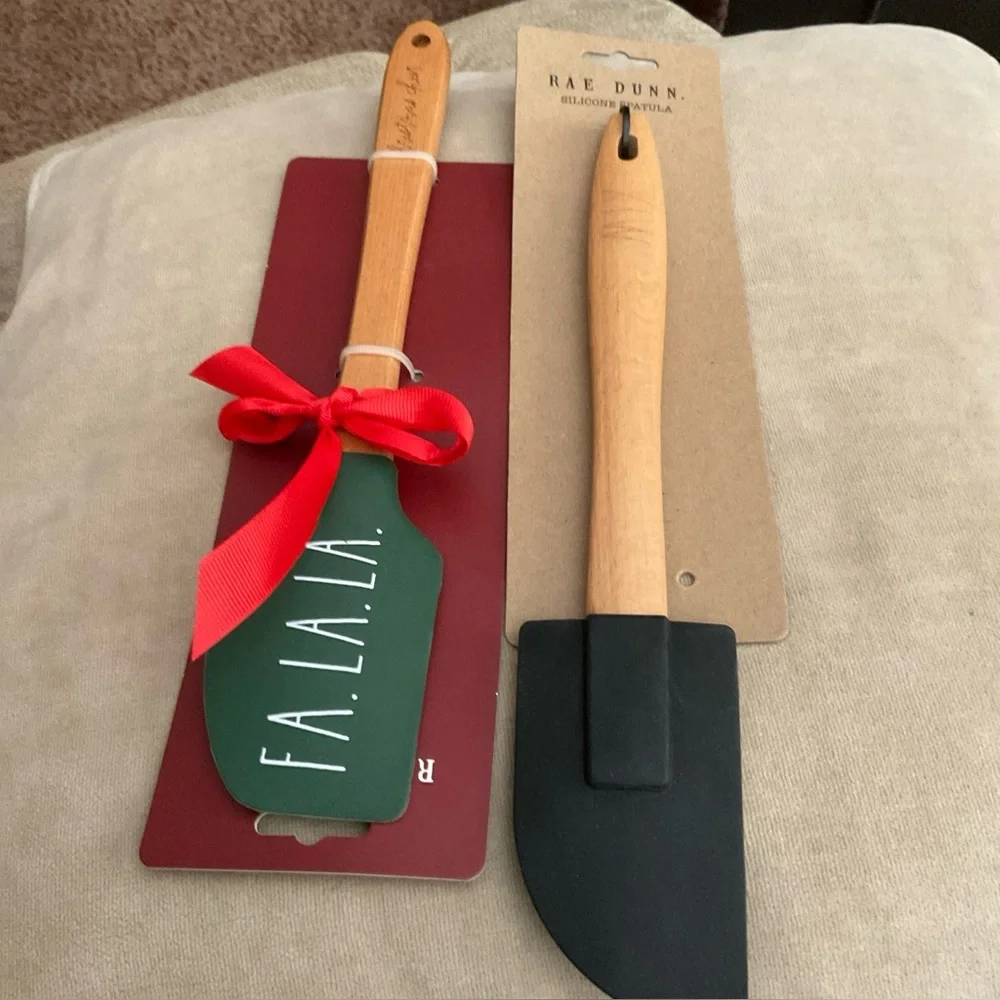 Rae Dunn Full Size Wooden Handle Silicone Spatulas, FA LA LA & MIX 2 count